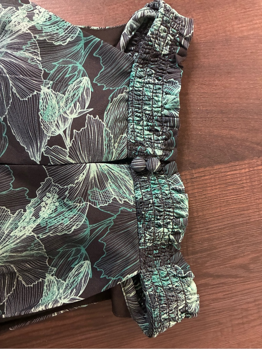 Allison Joy Black Halter Top Tank with Teal Floral Accents (M) - Picture 6 of 7